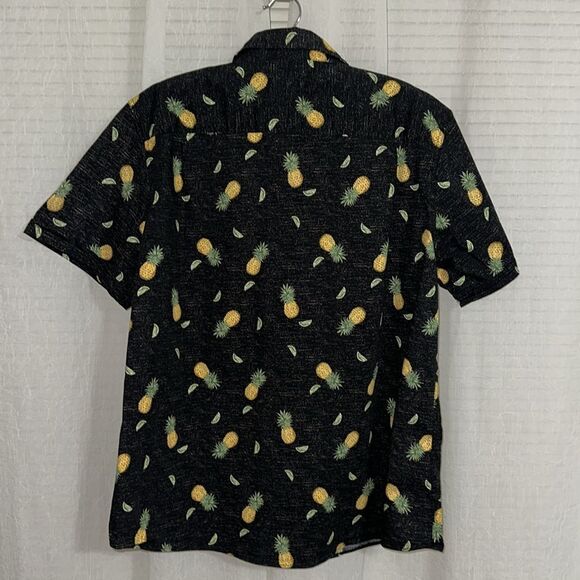 HAGGAR XXL Black Ivory Pineapple Lime Short Sleeve Button Front Shirt - Picture 2 of 10